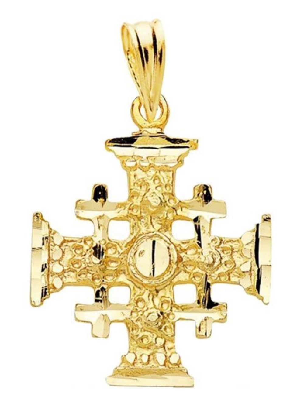 18KT Yellow Gold Polished Jerusalem Cross Pendant Charm SMALL NEW Unisex 15MM